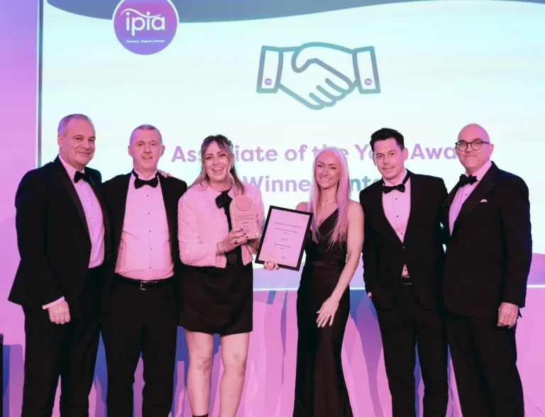 associate of the year winner l to r award recipient's antalis' tim percival, jeff gill, chelsea clarke, katie farr and tom king with award sponsor ipia's alasdair browne