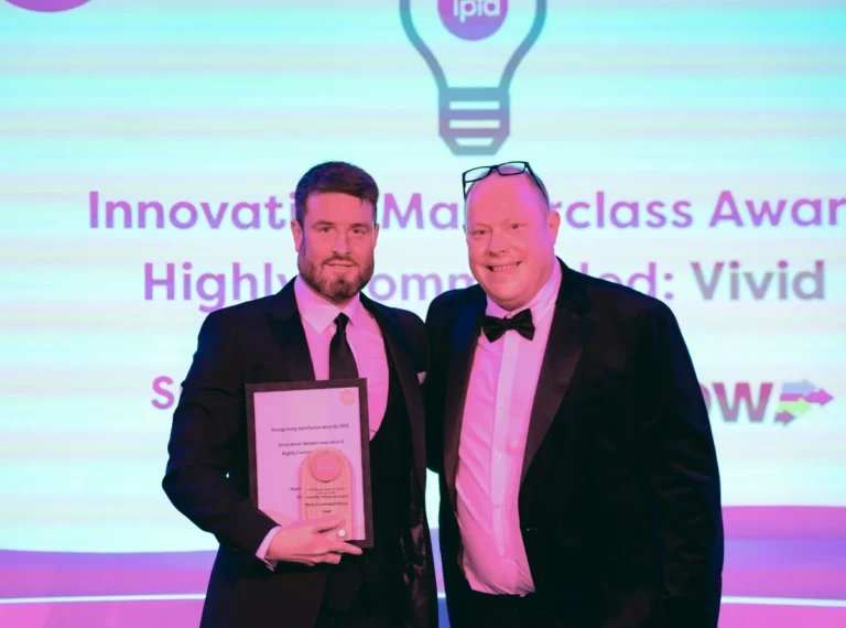 innovation masterclass highly commended l to r recipient vivid's lewis evans and award sponsor the print show's chris davies
