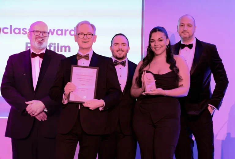 innovation masterclass highly commended l to r vaughan humphries, award sponsor printiq and recipient fujfilm's mark stephenson, oliver chester lewis, lily temple and rob lacey