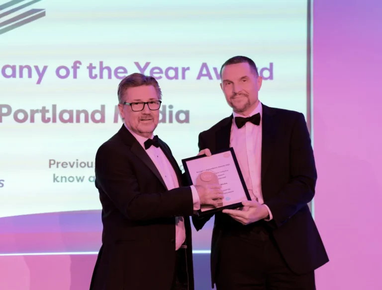 print management company of the year highly commended l to r recipient portland media's charles rogers and award sponsor graphic communication's lee ward
