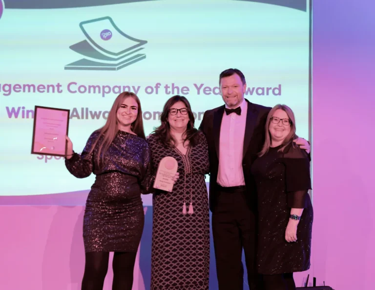 print management company of the year winner l to r award recipient allwag promotions' gracie sears, award sponsor print.com's fiona roberts, allwag promotions' graeme smith and angela wagstaff