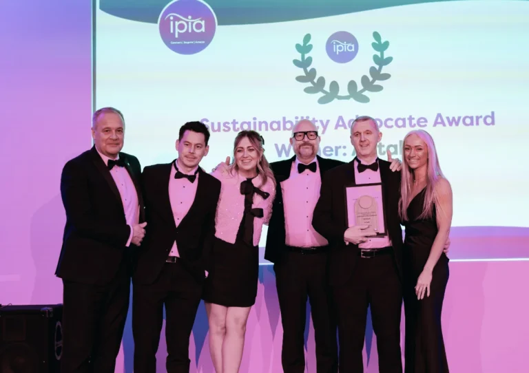 sustainability advocate winner l to r award recipient antalis' tim percival, tom king, chelsea clarke, award sponsor ricoh's tim carter, antalis' jeff gill and katie farr