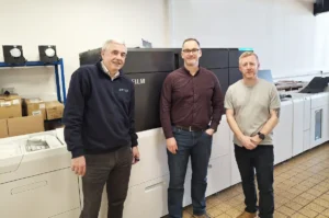 jet tech group’s andrew crane with entwistle group’s mark bell, sales manager and paul mcgrath, print production manager. shanleys