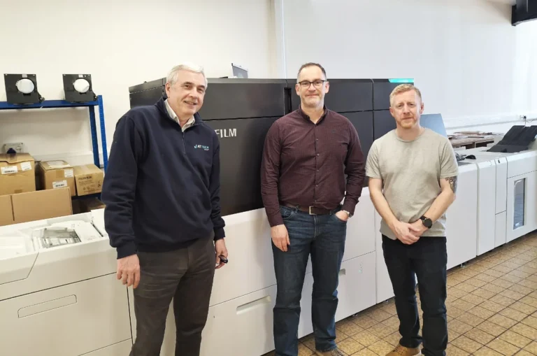 jet tech group’s andrew crane with entwistle group’s mark bell, sales manager and paul mcgrath, print production manager. shanleys